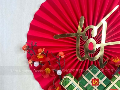 Vòng treo cửa Quạt giấy nhung Đỏ Tết bánh chưng xanh [3 kiểu - Nhẹ] N30cm VTC-T-47